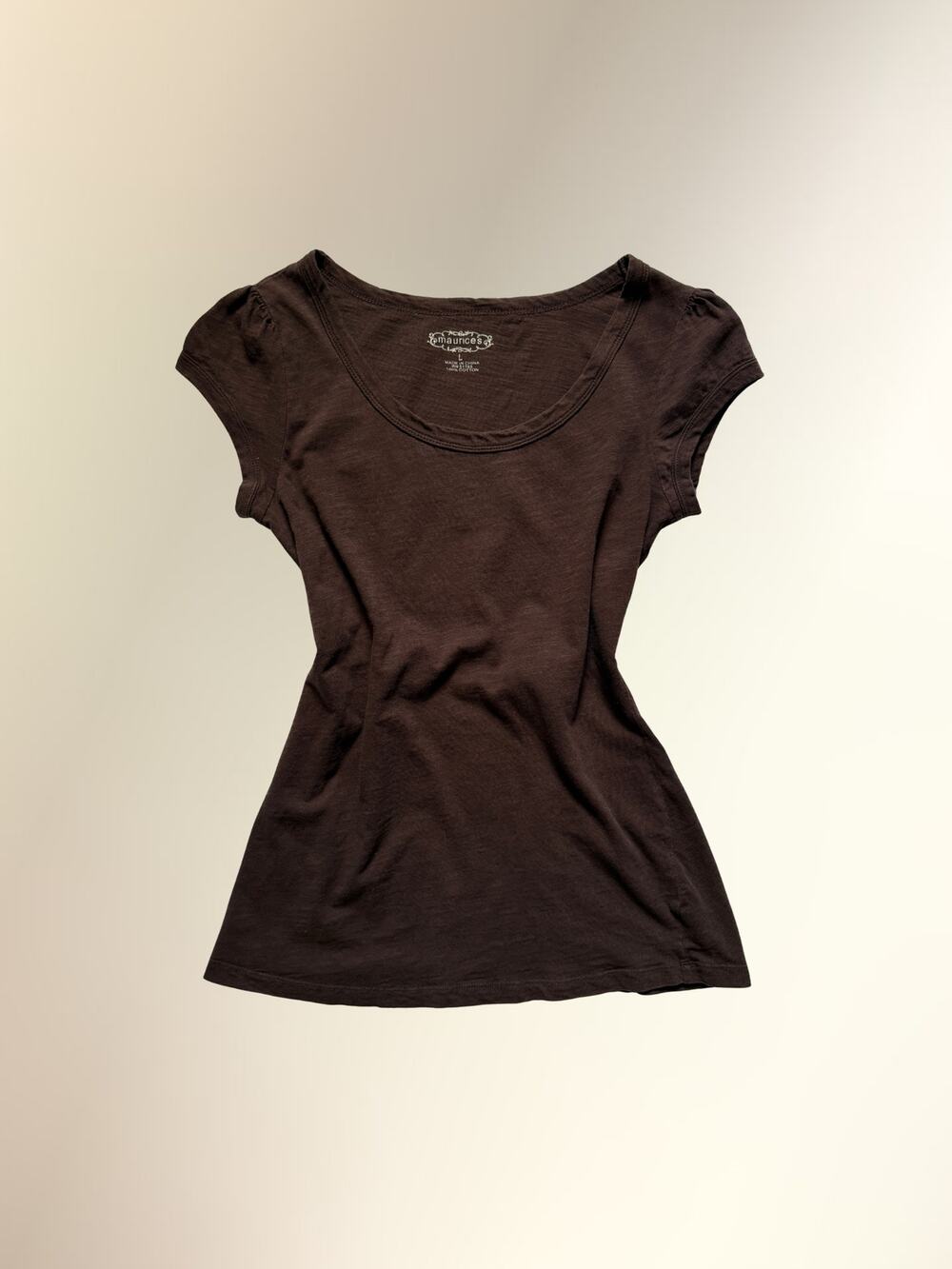 Maurices Brown Scoop Neck Cap Sleeve Fitted Cotton Tee Top Women's L